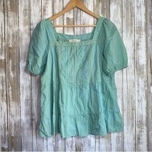 Loft Green Polka Dot Peplum Blouse